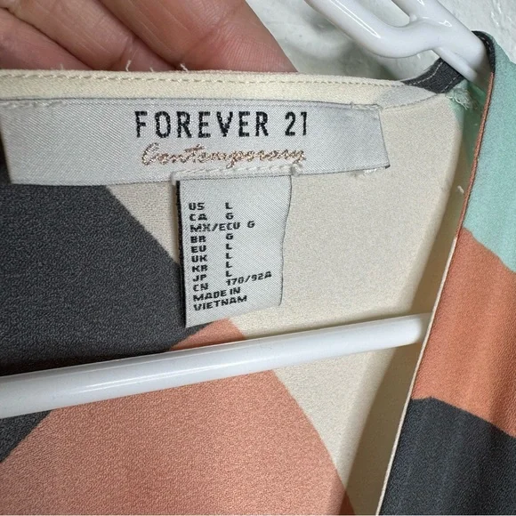 Forever 21 Geometric Color block Puff sleeves y2k baby doll Open back top sz L - Picture 8 of 9